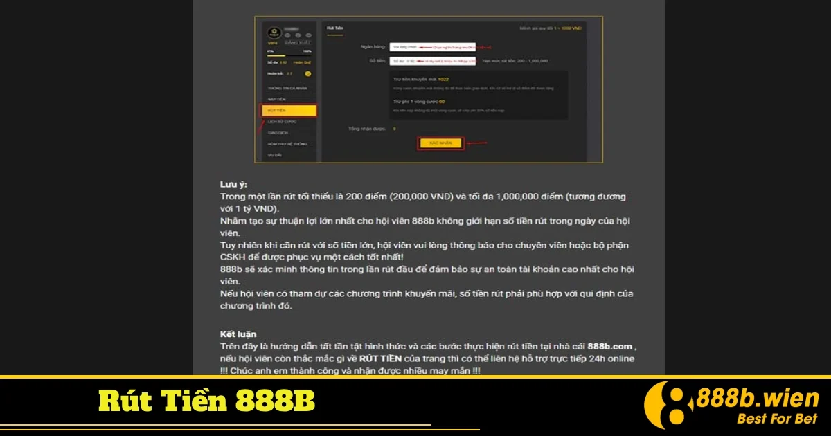 Điều kiện cần biết để giao dịch rút tiền 888B thành công