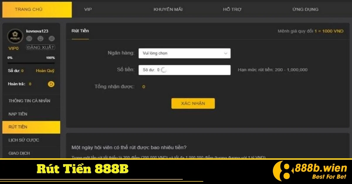 Thời gian xử lý giao dịch rút tiền tại 888B là bao lâu?